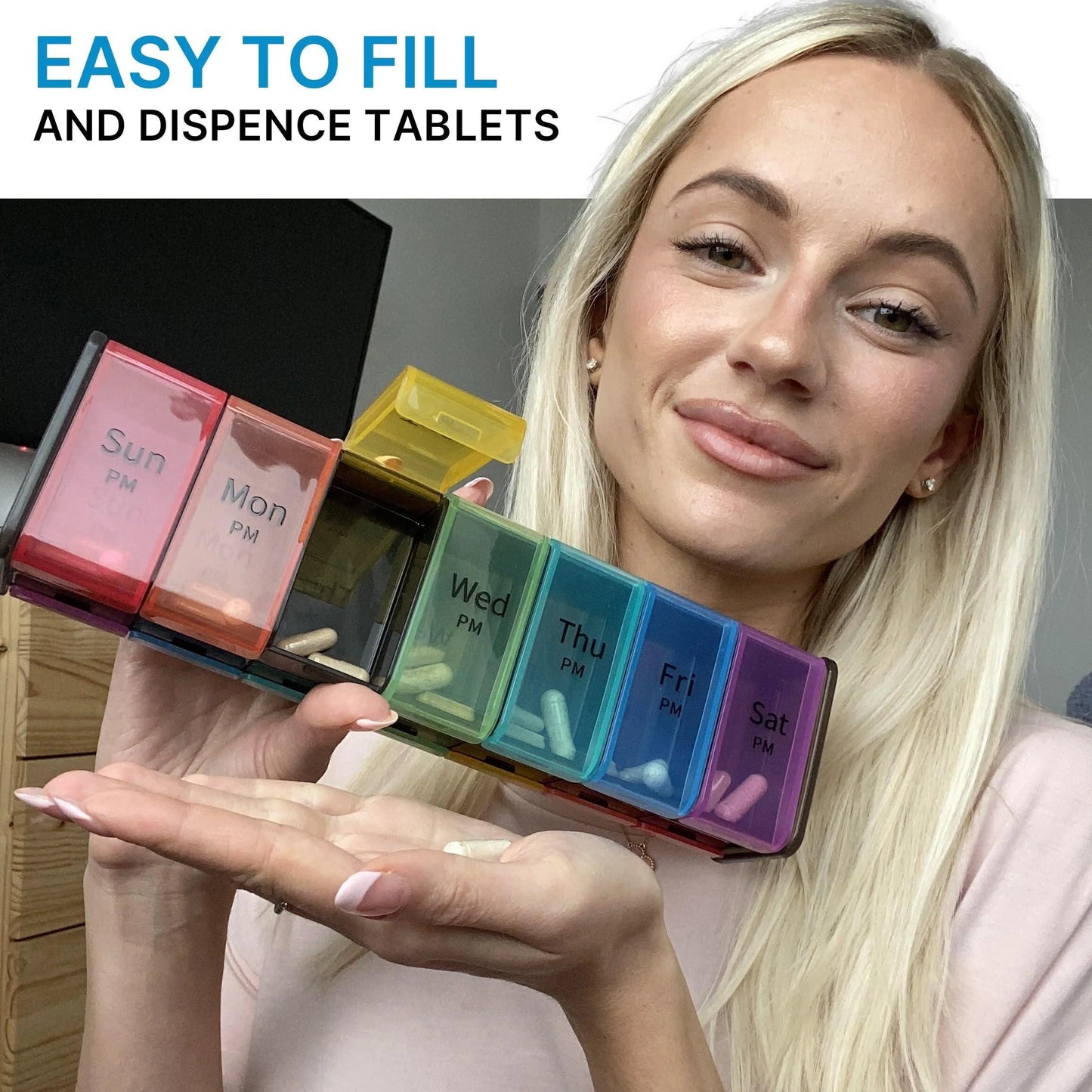 Extra Large Pill Organizer XXL Pill Box 7 Day Weekly Pill Organizer with AM PM