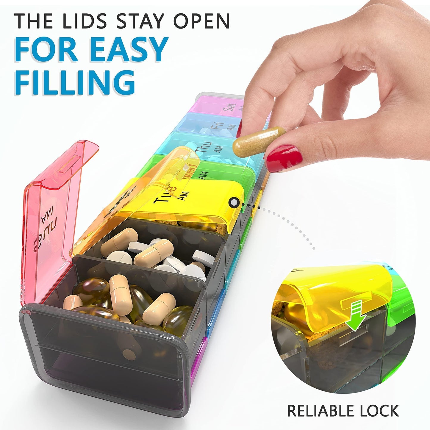 Extra Large Pill Organizer XXL Pill Box 7 Day Weekly Pill Organizer with AM PM