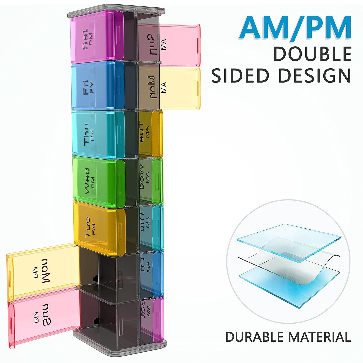 Extra Large Pill Organizer XXL Pill Box 7 Day Weekly Pill Organizer with AM PM