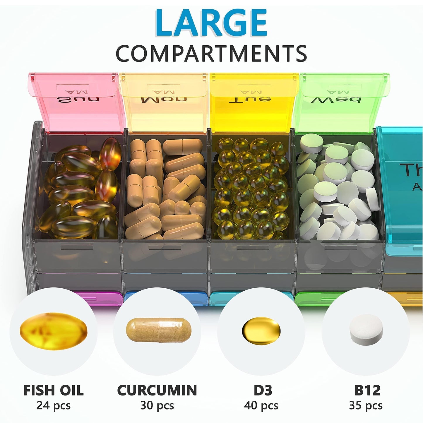 Extra Large Pill Organizer XXL Pill Box 7 Day Weekly Pill Organizer with AM PM