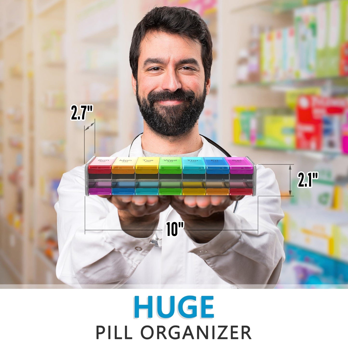Extra Large Pill Organizer XXL Pill Box 7 Day Weekly Pill Organizer with AM PM