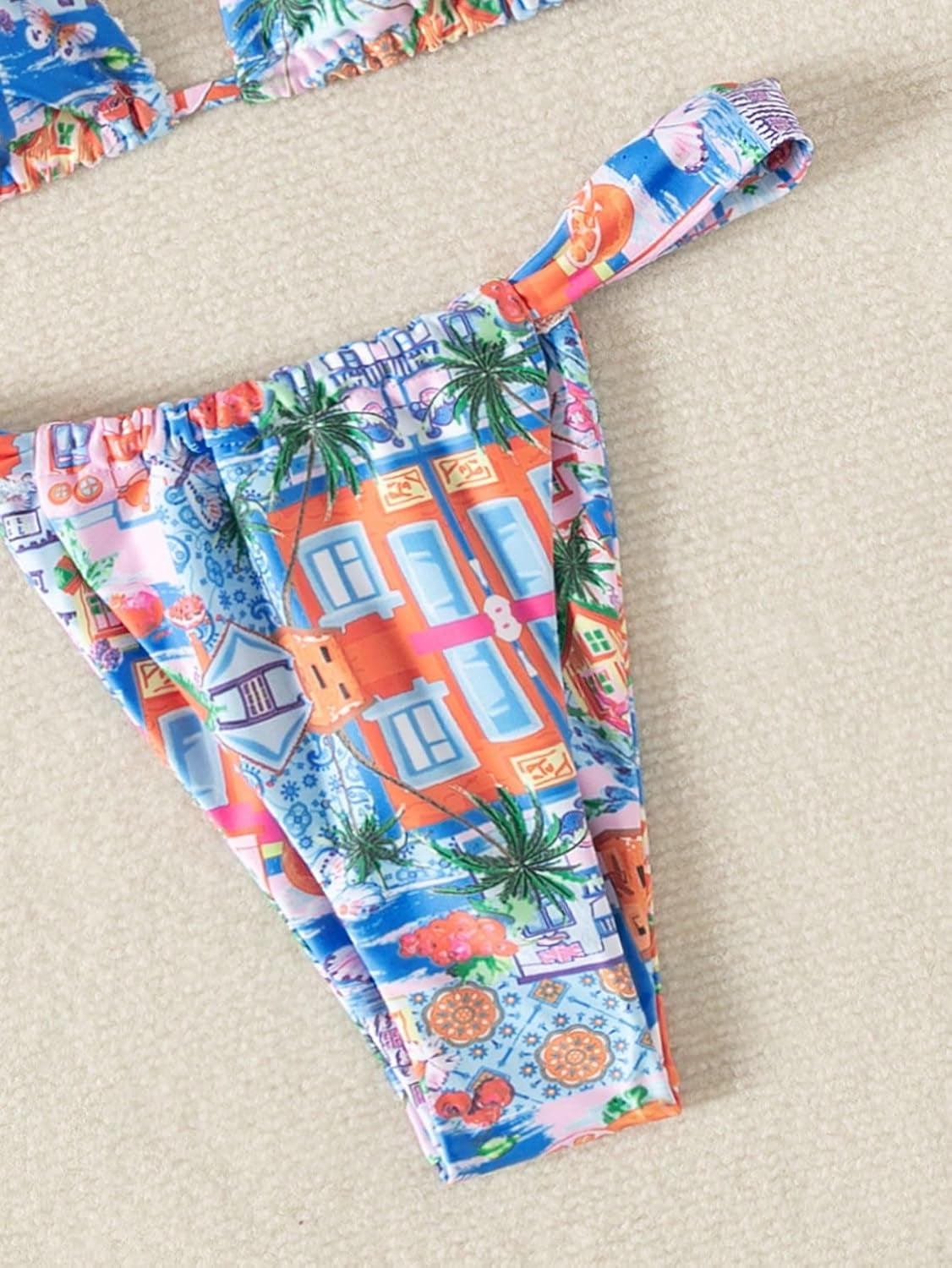 Women'S High Waisted Bikini Set Floral Print Spaghetti Strap Smocked Wireless Bathing Suit Swimsuit 2 Piece Set