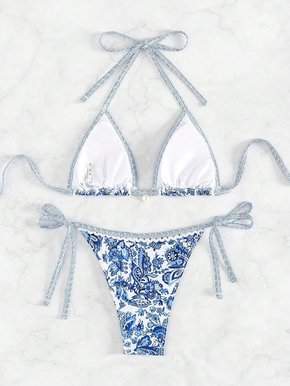 Women'S Floral Printed Bathing Suit Halter Paisley Summer Swimsuit Bikinis Set