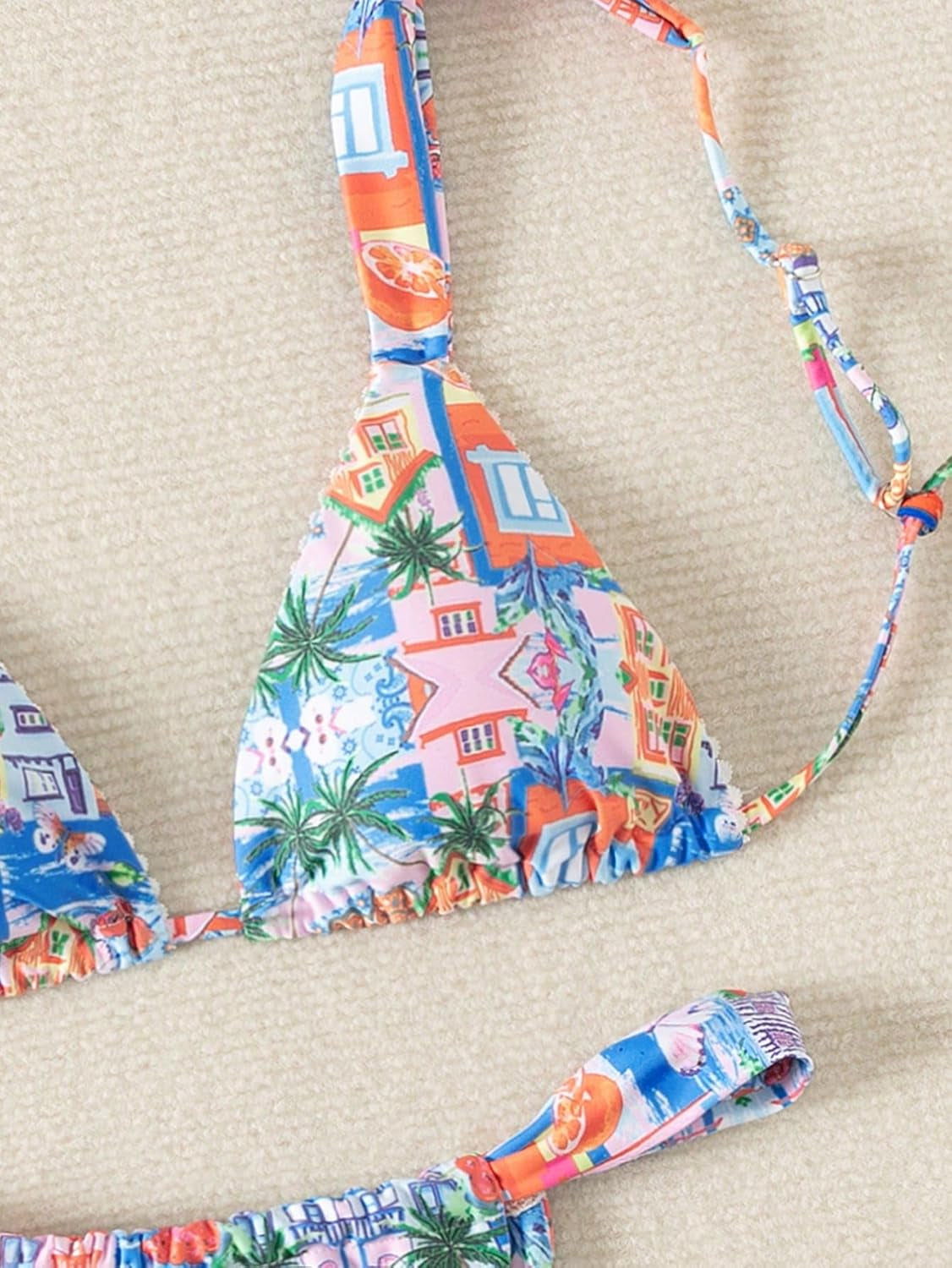 Women'S High Waisted Bikini Set Floral Print Spaghetti Strap Smocked Wireless Bathing Suit Swimsuit 2 Piece Set