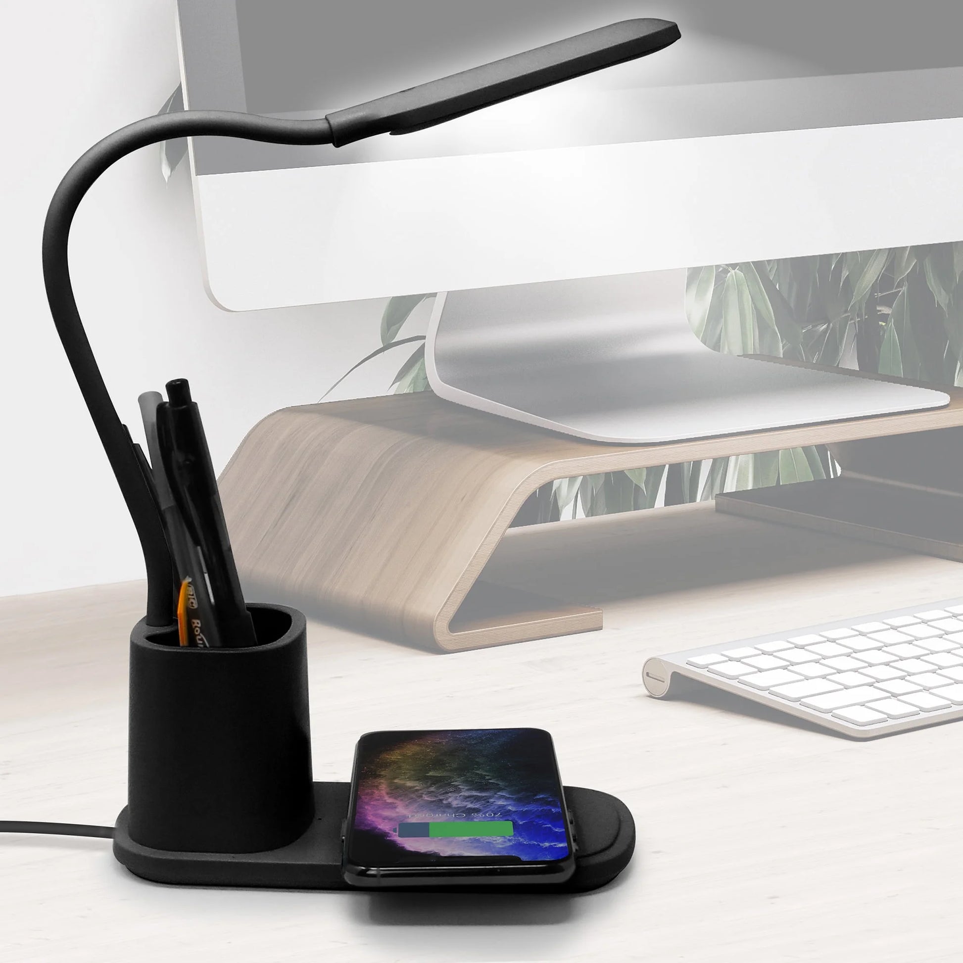 TIFOR U-Light LED Desk Lamp with Wireless Charger & Organizer Black