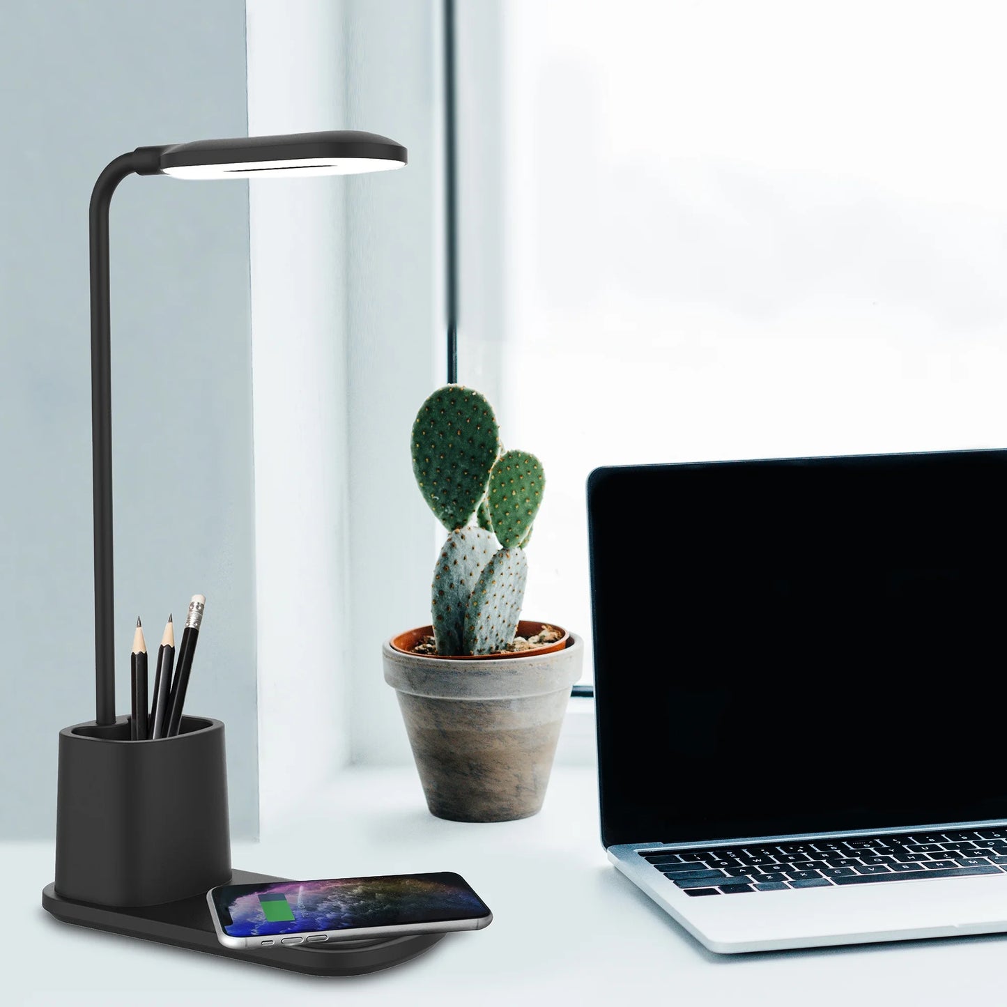 TIFOR U-Light LED Desk Lamp with Wireless Charger & Organizer Black