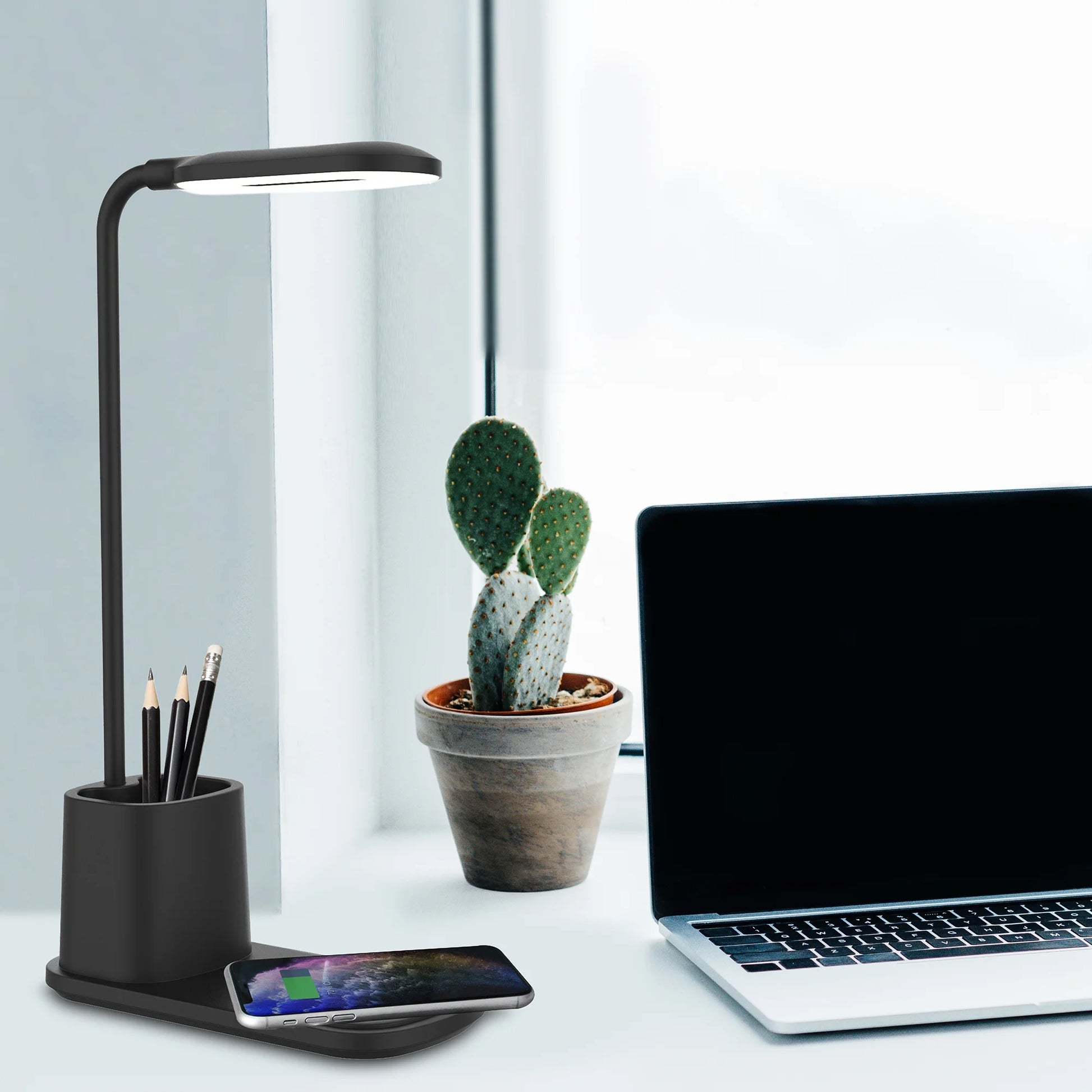 TIFOR U-Light LED Desk Lamp with Wireless Charger & Organizer Black