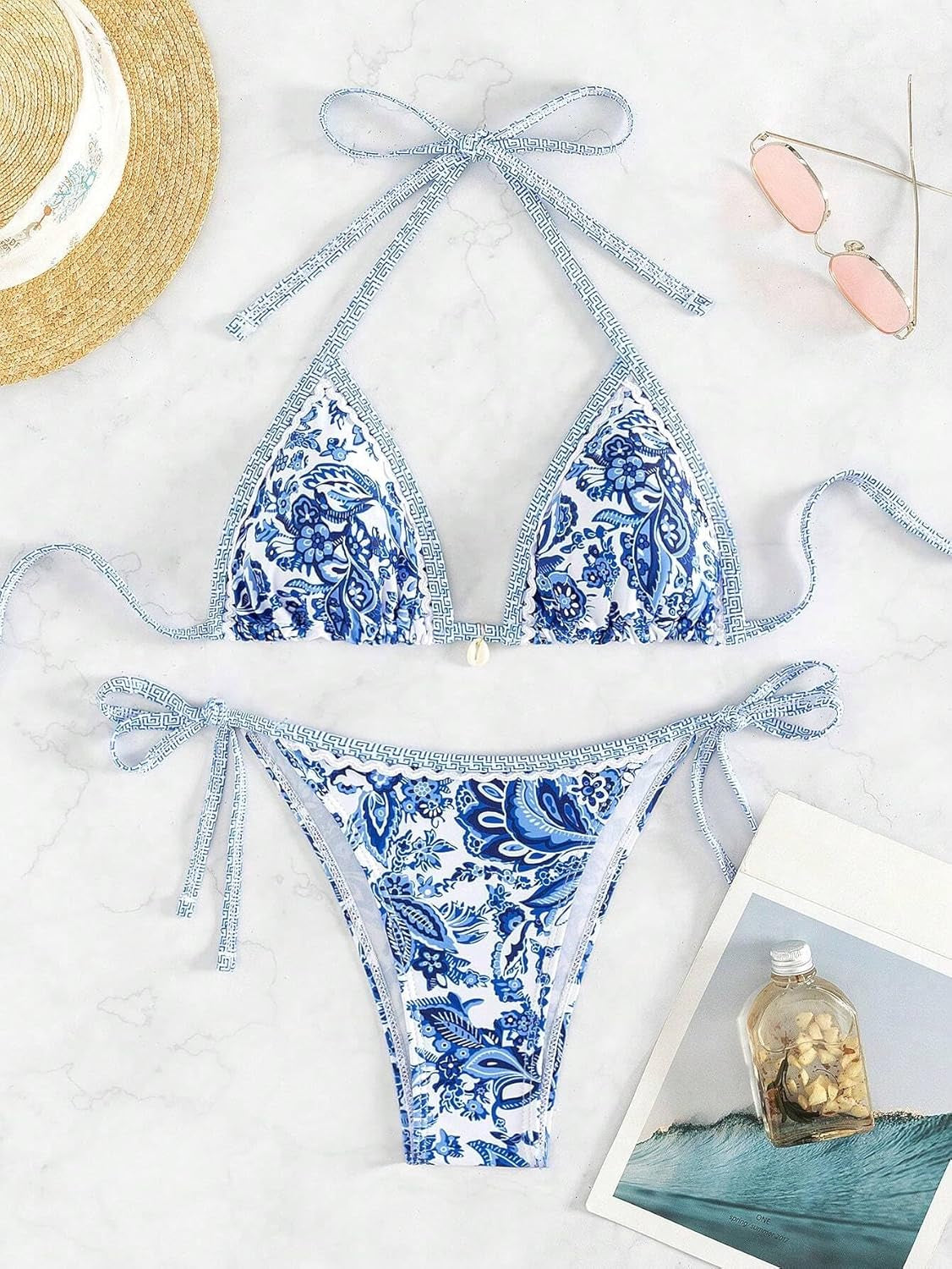 Women'S Floral Printed Bathing Suit Halter Paisley Summer Swimsuit Bikinis Set