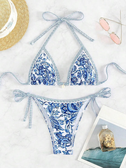 Women'S Floral Printed Bathing Suit Halter Paisley Summer Swimsuit Bikinis Set