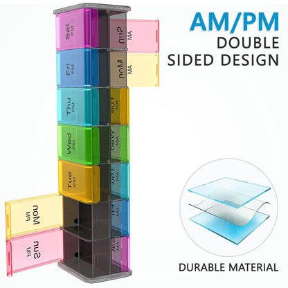 Extra Large Pill Organizer XXL Pill Box 7 Day Weekly Pill Organizer with AM PM