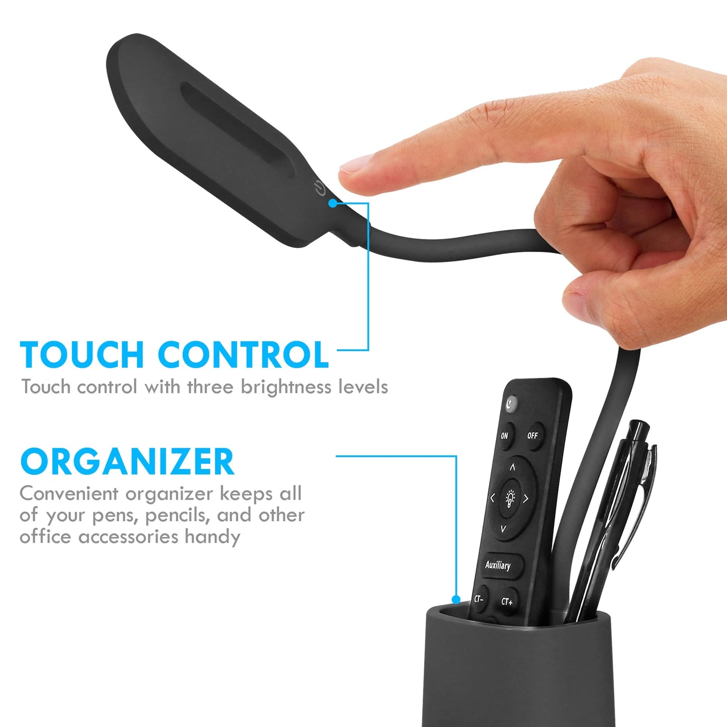 TIFOR U-Light LED Desk Lamp with Wireless Charger & Organizer Black