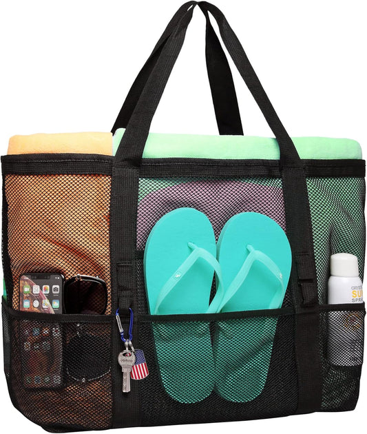 Mesh Beach Bag Family - Large Tote Bag for Cruise Pool Beach Vacation Essentials