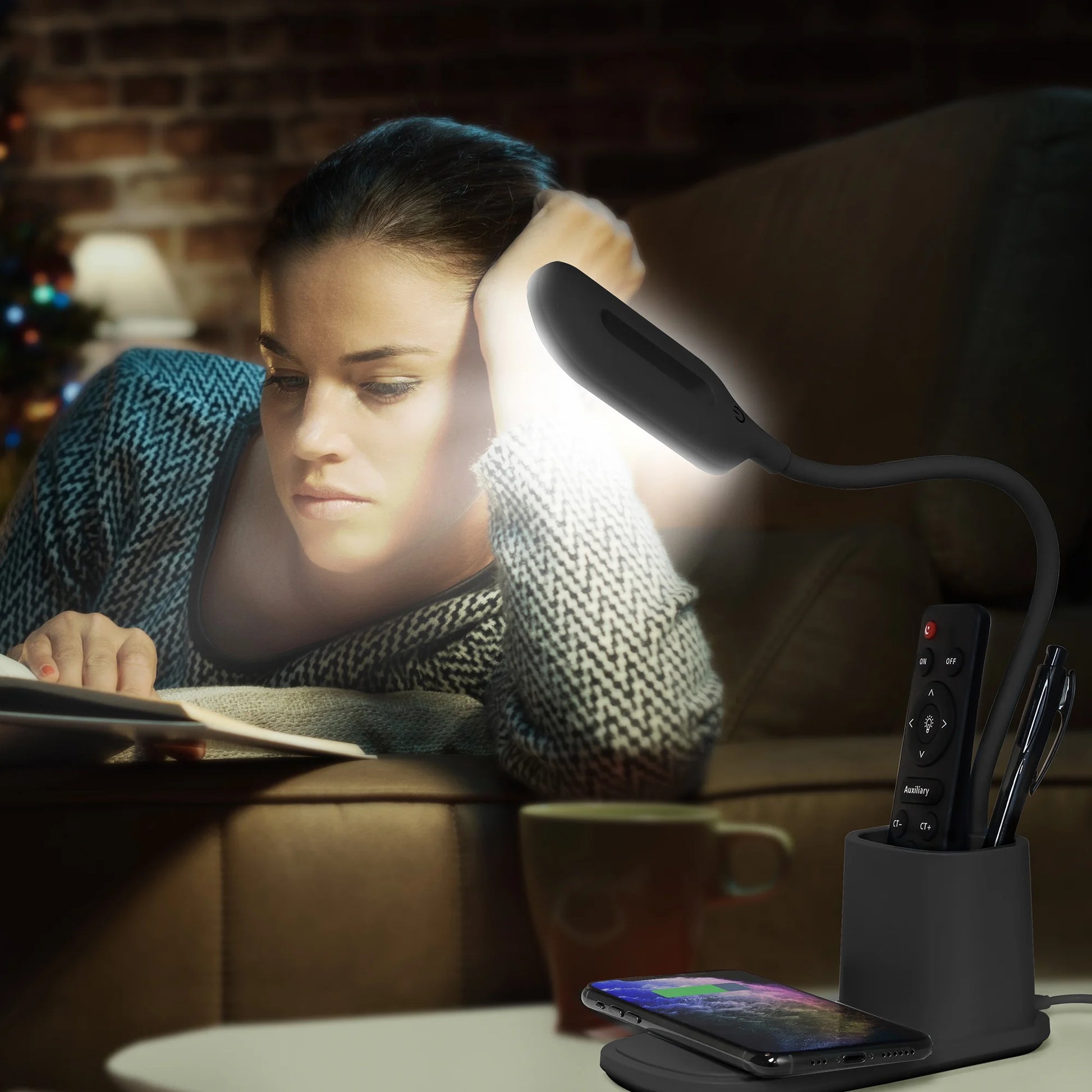 TIFOR U-Light LED Desk Lamp with Wireless Charger & Organizer Black