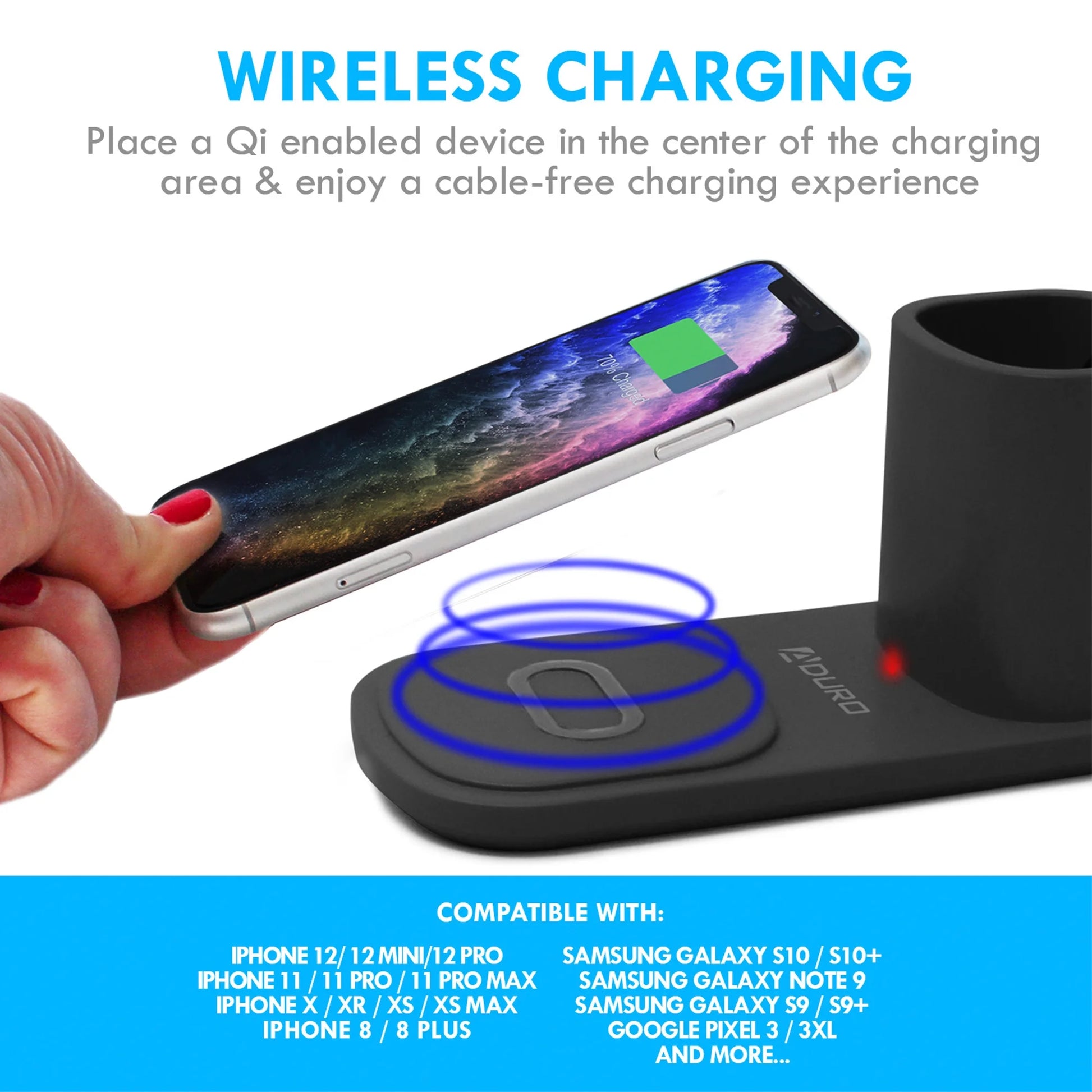 TIFOR U-Light LED Desk Lamp with Wireless Charger & Organizer Black