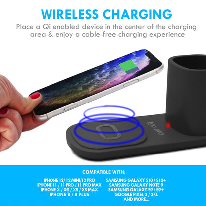 TIFOR U-Light LED Desk Lamp with Wireless Charger & Organizer Black